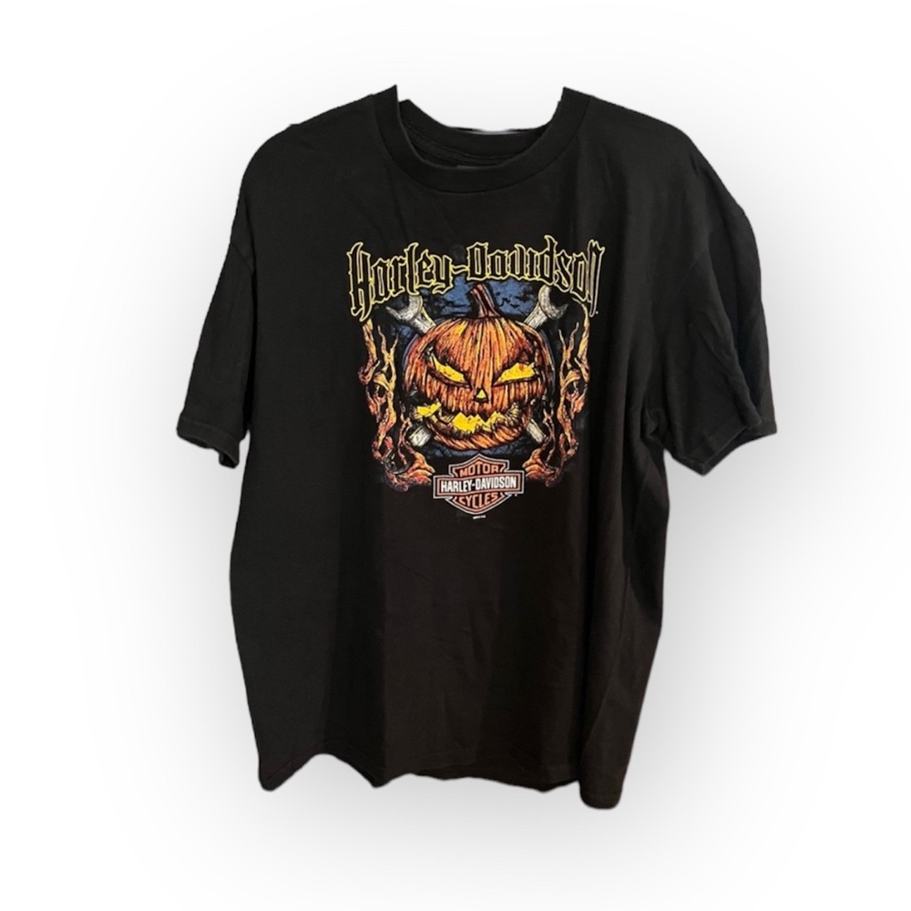 Harley-Davidson Vintage Pumpkin Halloween Horror Biker T Tee Shirt Cotton